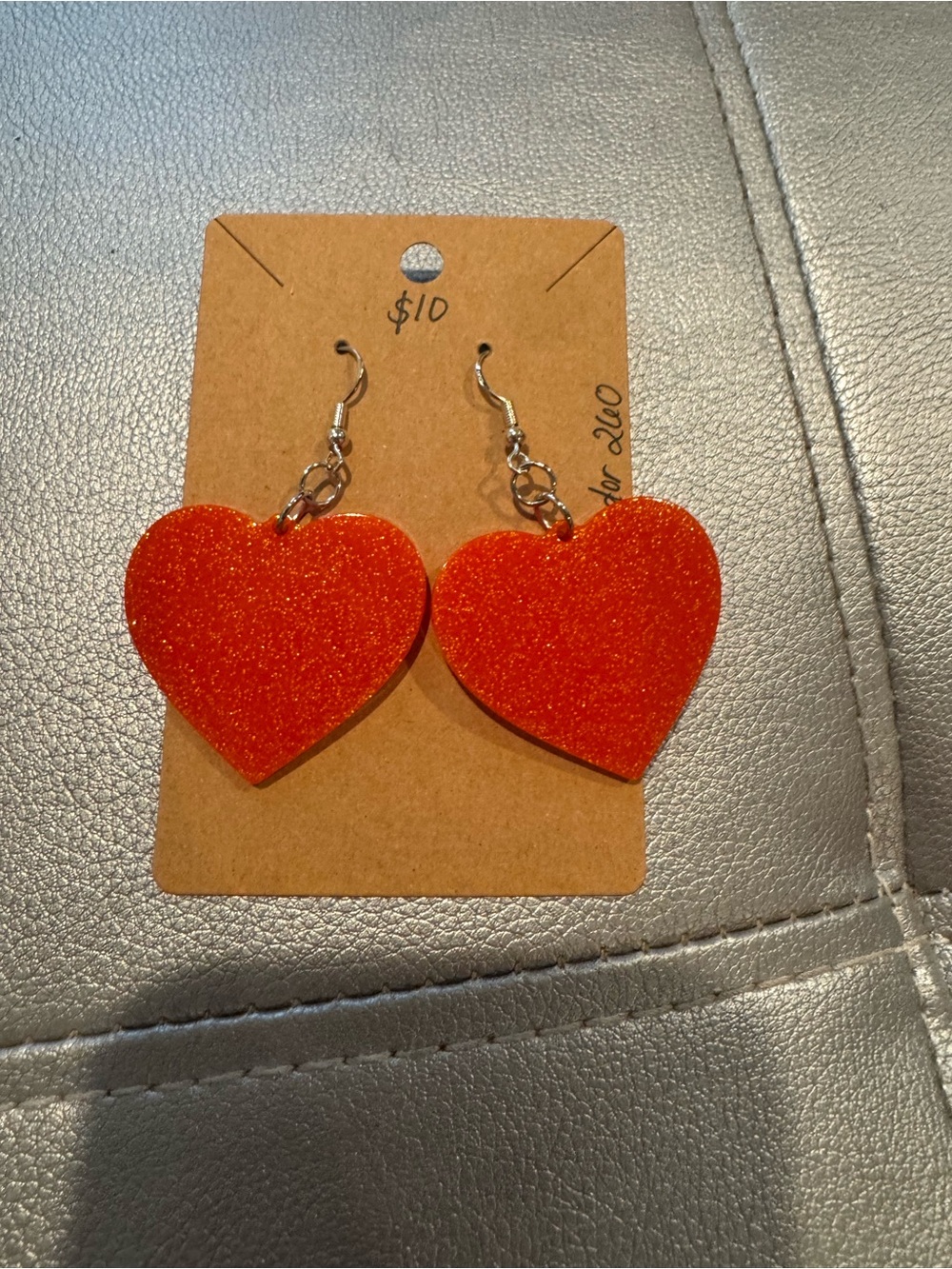 Orange Glitter Heart Dangle Earrings - Women Jewelry